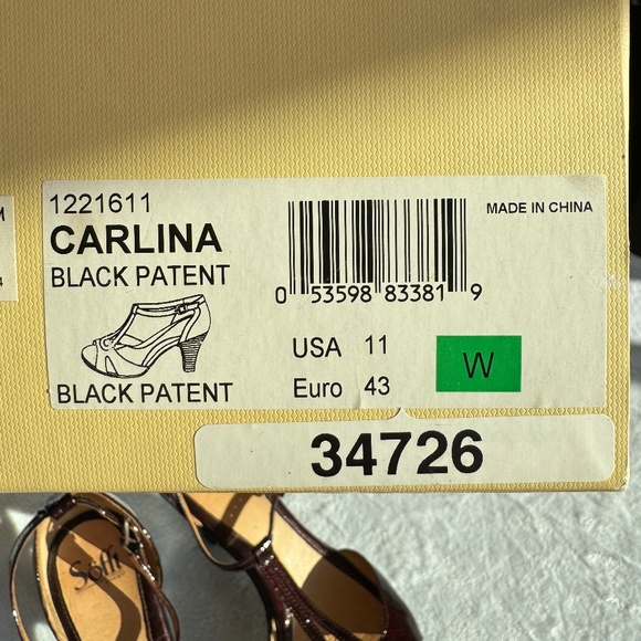 Sofft Carlina Patent Leather T-Strap Peep Toe Pumps Heels Burgundy Size 11M - Picture 3 of 9